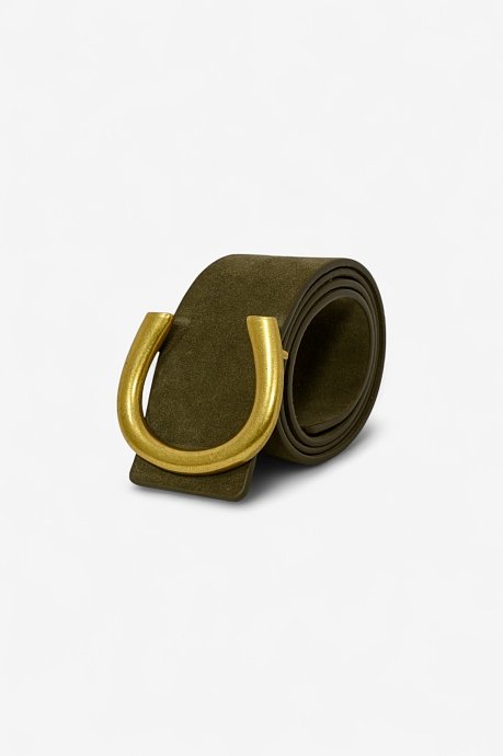 Wide suede belt with gold effect buckle
