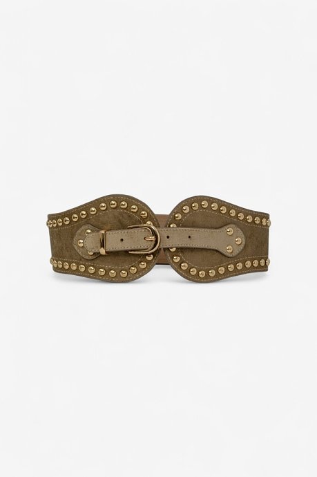 Wide suede belt with studs