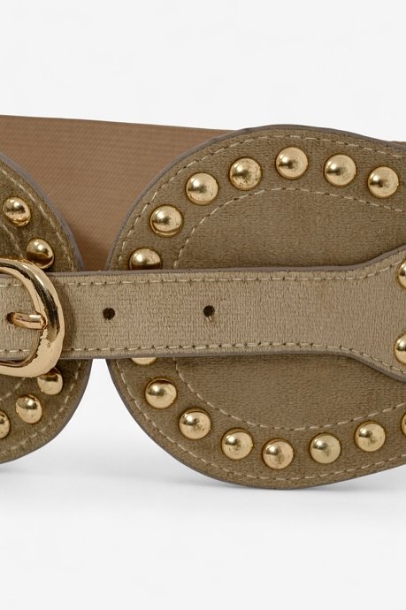 Wide suede belt with studs
