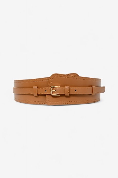Wide asymmetric belt with leather effect