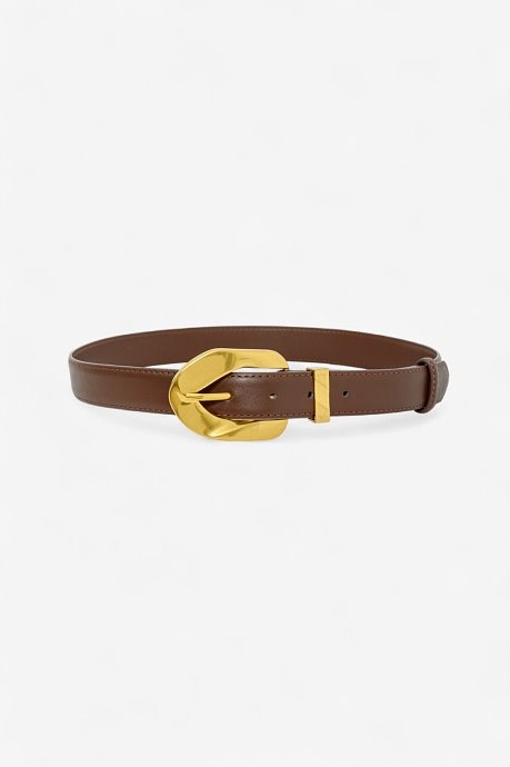 Belt with oval golden buckle and leather effect