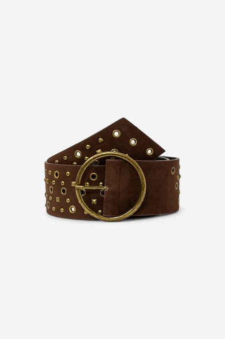Wide suede belt with studs