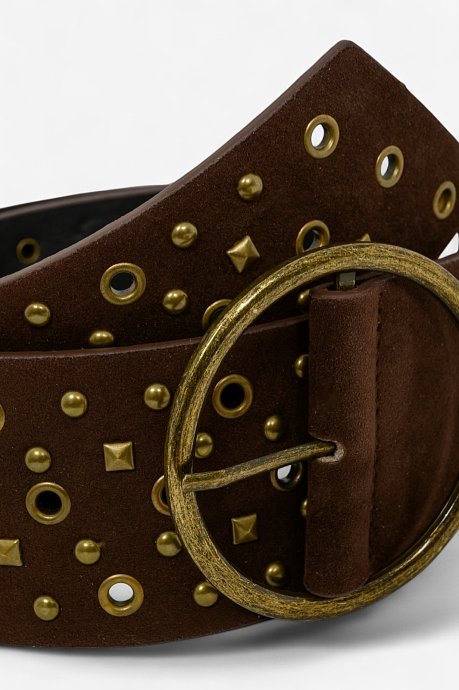 Wide suede belt with studs