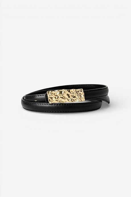 Thin black belt with golden tone buckle