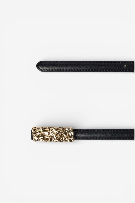 Thin black belt with golden tone buckle
