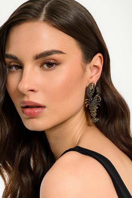 Black lobster earrings with rhinestones