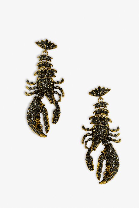 Black lobster earrings with rhinestones