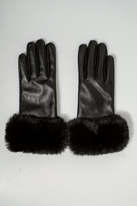 Γάντια σε όψη δερματίνης με συνθετική γούνα