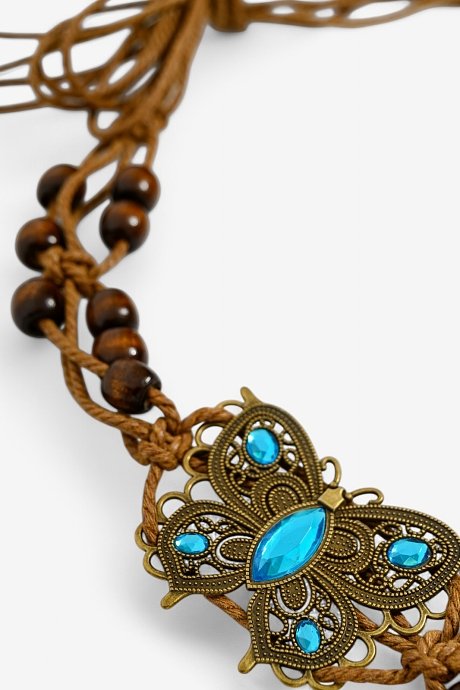 Boho cord belt with butterfly charms