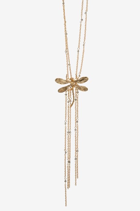 Metallic body chain necklace with dragonfly