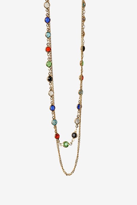 Double chain necklace with multicolored strass