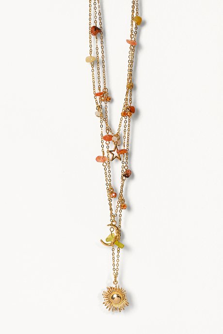 Set of gold tone chain necklaces with pendants