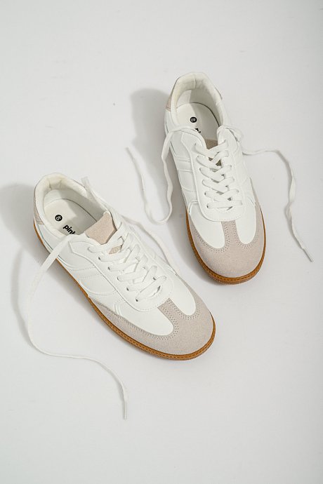 Flat sneakers with leather effect and suede details