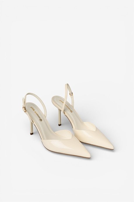 Pointy slingback heels with patent effect