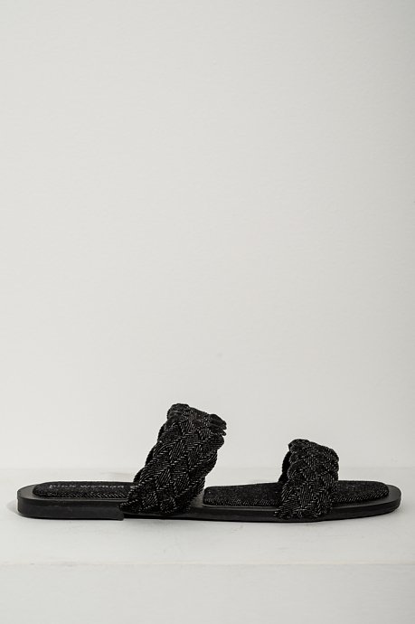 Slide sandals with denim braided straps
