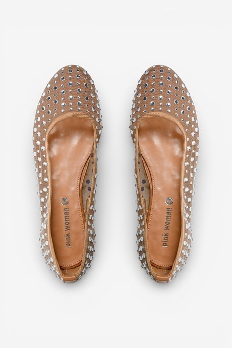 Mesh ballet flats with rhinestones