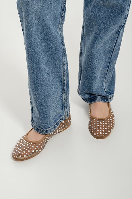 Mesh ballet flats with rhinestones