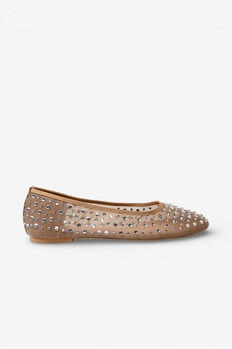 Mesh ballet flats with rhinestones