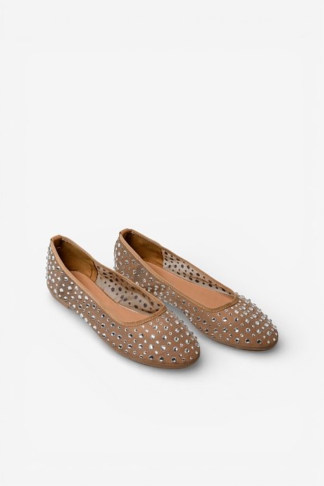 Mesh ballet flats with rhinestones
