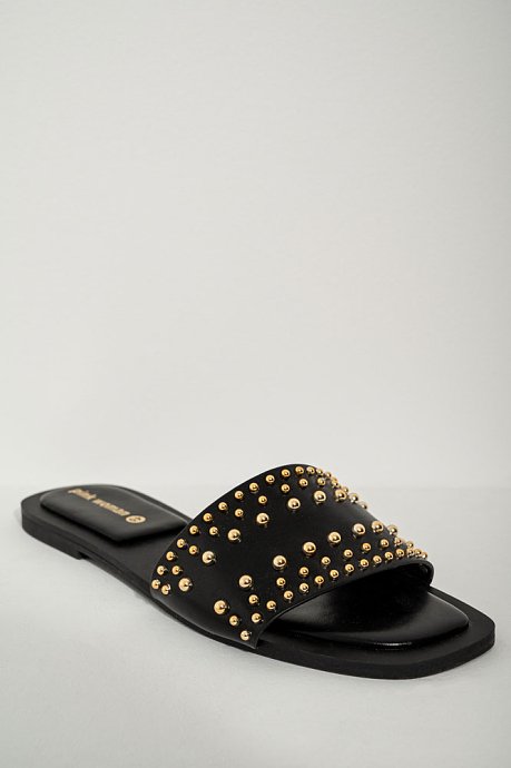 Leather effect slide sandals with studs