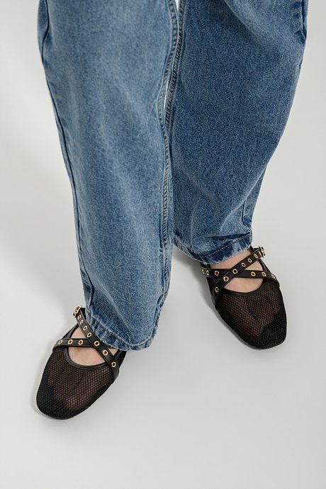 Mesh mary jane ballet flats with criss-cross straps