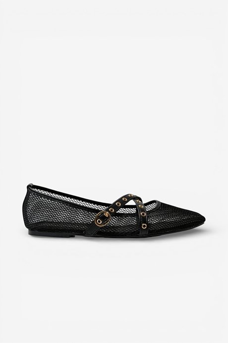 Mesh mary jane ballet flats with criss-cross straps