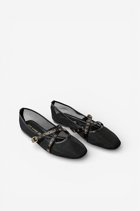 Mesh mary jane ballet flats with criss-cross straps