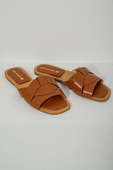 Leather effect slide sandals with front knot