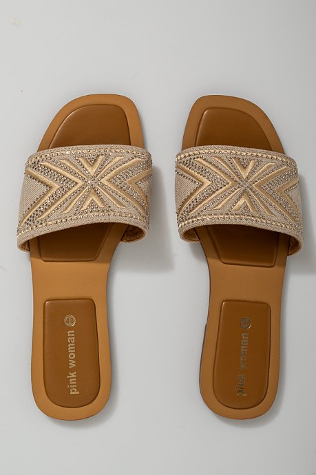 Slide sandals with strass details