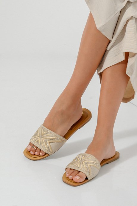 Slide sandals with strass details